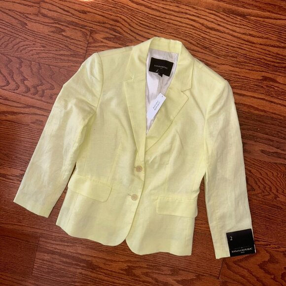 NWT Banana Republic Butter Yellow Linen Blend Blazer Size 2 Preppy Academia Twee - Picture 13 of 13